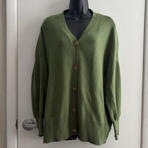 Olive Green Women's Oversized Ballon Sleeve Banded Hem Cardigan Sweater SZ M